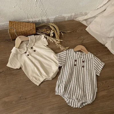 Summer Newborn Infant Toddler Clothes Cotton Striped Baby Girls Boys Bubble Romper