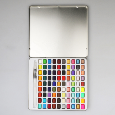 90 Colors Watercolor Pan Tin Box Set with Water Brush Pen Watercolour Paint Colours Bright Color Art Painting Available