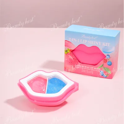 2 in 1 Colorful Travel Lip Care Kit Exfoliating Peach Scrub Hydrating Moisturizing Shea Butter Lip Mask Care Set