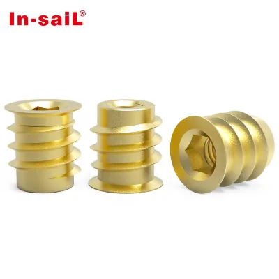In Stock Brass Type 374 375 Threaded Insert Self Tapping for Wood and Furniture UNC 4-40 6-32 8-32 M3 M4