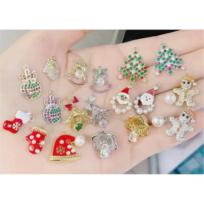 CH-CKP1175 Christmas charms wholesale,Santa Claus/Christmas tree/snowman pendant,Clear cz micro pave charms jewelry