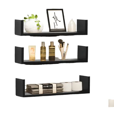 Solid Wood Double 3-Piece Set Floating Wall Mounted Eco-friendly Multifunction Living Room Storage Rack Shower Gel Towel
