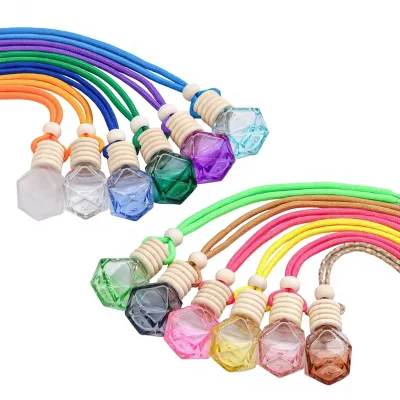 Wholesale 8ml Rhombus Car Diffuser Perfume Bottle Pendant Refillable Mini High White Glass Aromatherapy Bottle Car Perfume