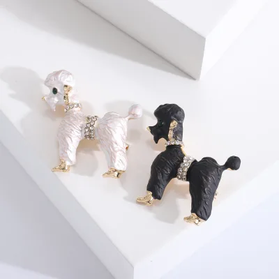 Korean Animal-Shaped Dog-Themed Brooches for Men Women Cute Creative Fashionable Large Pins Crystal Rhinestone Party Gift