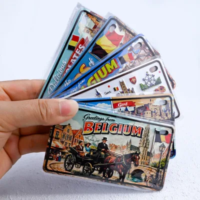 Custom Shape and CMYK Printed Aluminum License Plate Magnet With Landmark Artwork and Embossed Finish for Gift Shops