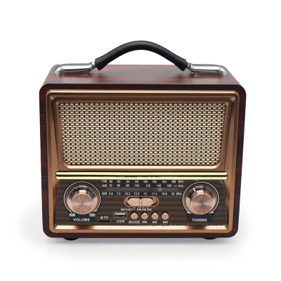 Retro 3-Band FM AM SW NOAA Wooden Radio for Speaker Rechargeable 1200mAh Battery USB TF AUX CE Certified OEM Vintage Home