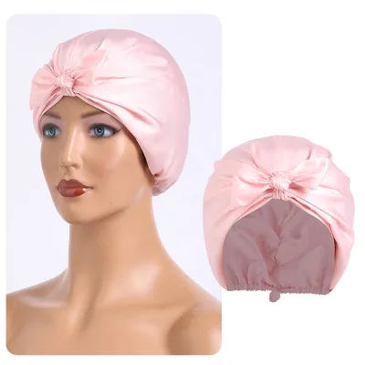 High Quality Bulk Custom logo Women's Hair Cap Tangled Style Double Layer Silk Bonnet for Sleeping Hair Cover Silk Hair Bonnet
