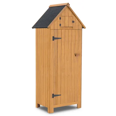 Solid Wood Vertical Storage Tool Shed Outdoor Storage for Watering Cans, Hoses, Spades, and Pots Wooden Garden Shed