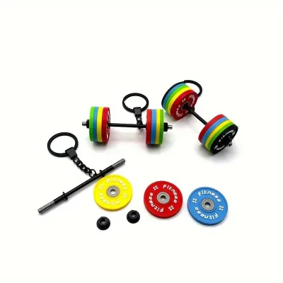Mini Barbell Keychain Weightlifting Keyring Miniature Fitness Barbell Keychains