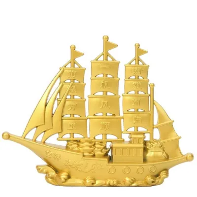 Golden Smooth Sailing Ship Ornament Double Dragon Lucky Sailing Craft Office Home Furnishings Relocation Opening Gifts