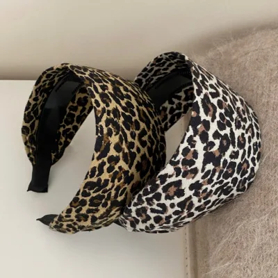 Leopard Print Headband Women Canvas Acrylic Blend Boho Hairband 4-Season Wear & Makeup Headwear Accessory