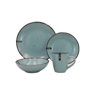 Handmade Stoneware Chinese Restaurant Dinnerware Set 16-Piece Ceramic Plant Pattern Reusable Dinnerware