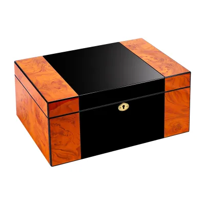 Luxury Cuban Cigars Glass-Top Humidor Box Hygrometer Spanish Cedar Humidifier Lacquer Finish-Men's Gift Cigar Accessories