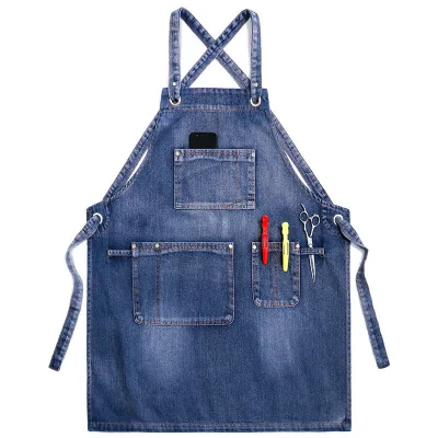 Custom Industrial Working Barber Pocket Vintage Waiter Waterproof Garden Men Women Chef Kitchen Canvas Denim Apron