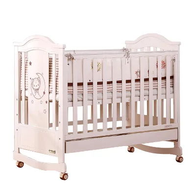 Modern Double Baby Crib Bed Solid Wood Mobile Rock Sleeper for Bedroom for Newborns & Infants