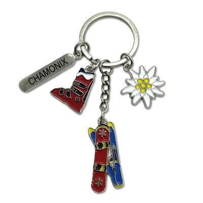 Custom Logo Metal Ski Vacation Alps Gift Keychain Switzerland France Zermatt Chamonix Souvenir Keychain