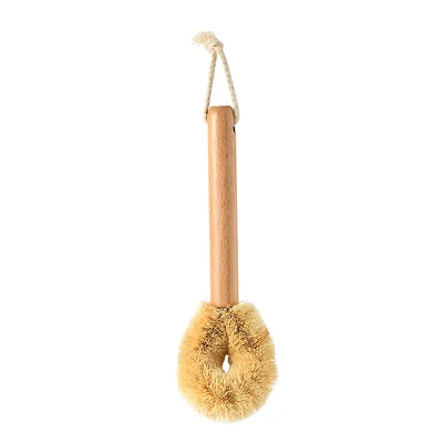 Natural Coconut Palm Pot Brush with a Wooden Handle Kitchen Pans Dishes Wooden Cleaning Brushes