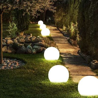 Solar Power Outdoor Lighting Ball Modern Outdoor Waterproof Atmosphere Landscape Lighting Spherical Garden Floor LED Ball Lamp