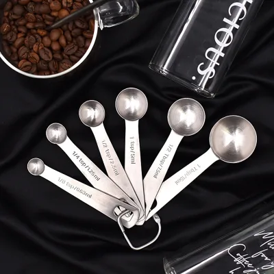 Custom Six-Piece Stainless Steel Kitchen Measuring Spoons and Cups Set 15ml Capacity for Tea and Baking Seasoning Metal Tool