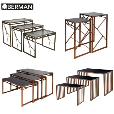Arabic Dining Mirror Table Top Wedding Stainless Steel Rectangular Nesting Buffet Table