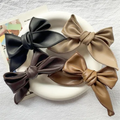 PU Leather Hairpin Vintage Hair Accessories Retro Bow Hair Duckbill Clip