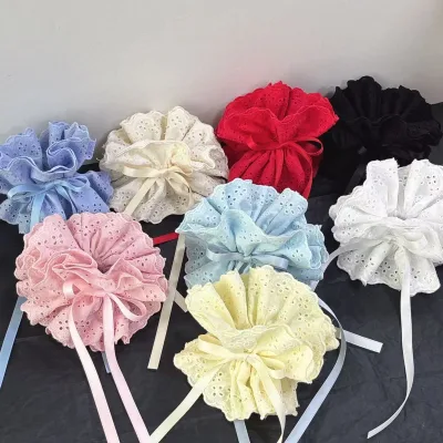 Women Fancy Design Oversize Adjustable Lace Bowknot Hair Scrunchies for Ponytail