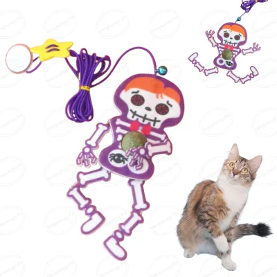 Halloween Interactive Cat Teasing Toy Hanging on Wall Elastic Horrible Cat Exercise Toy with Catnip Ball