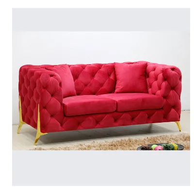 Disco Luxury Night Club KTV Lounge Velvet 3 Seats Sofa with Golden Legs