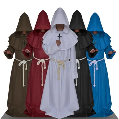 Medieval Renaissance Friar Cowl Robe Hooded Monk Robe Costume Knight Wizard Devil Long Robe Cape