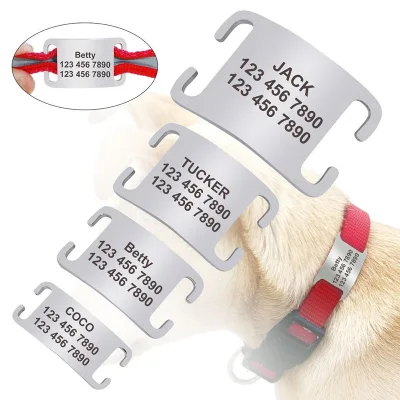 Personalized Stainless Steel Engraved Name Address Dog Collar Tag Custom Blank Slide on ID Name Cat Dog Tag for Pet Accessories