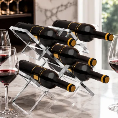 HD Country Style Portable Transparent Glossy Laminated Acrylic Wine Rack with 5 Compartments for Countertop Use