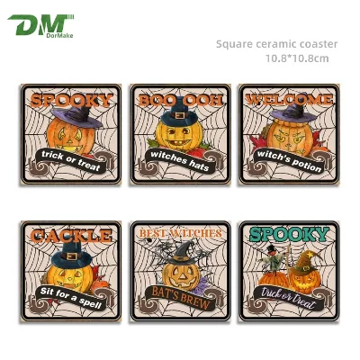 Custom Halloween Pumpkin Pattern Cup Mats Pads Square Ceramic Coasters for Desk Drinks Wedding Table Mats