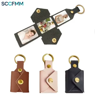 SCCFMM Modern Art Leather Keychain Sublimation Heat Transfer Printing Folding Design Double-Sided Adhesive for Photo Display