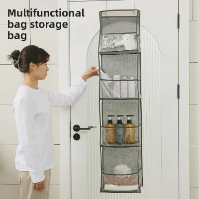 Door-back 5-Layer Fabric Storage Bag Wall-Mounted Clothing Organizer for Household Toy & Underwear Storage