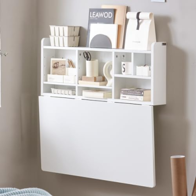 Home Office Table Desk Workstation Computer Desk with Storage Shelves White Trestle Desk