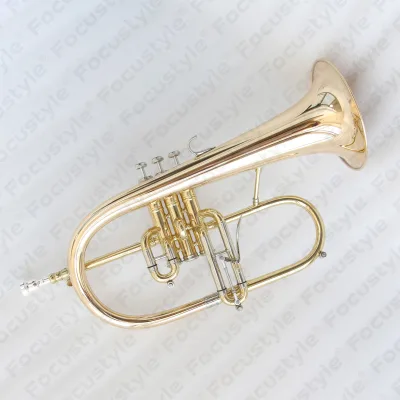 OEM Flugelhorn with Gold Copper Body and Bell Brass Side Lead Pipe Monel Valves T-Rigger 3rd Valve Assist for Tuning Accuracy