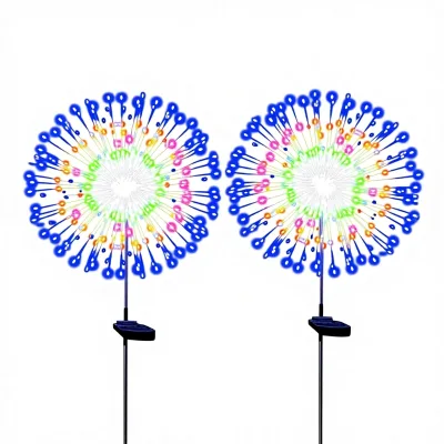 Solar Garden Firework Lights Outdoor Waterproof Stainless Steel Art Stake Twinkle Lighting 180 LED Sparklers Yard Party