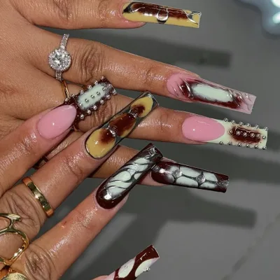 Handmade Press on Nailsra Long Coffin Press on Nails Handmade Acrylic 10Pcs Waterproof Nails