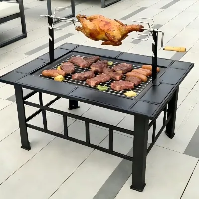 Steel Courtyard BBQ Grill Fire Pit Table with Multi-Function Outdoor Cooking for Patio & Garden