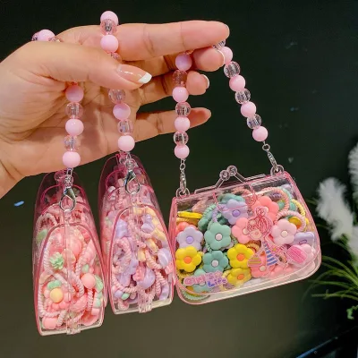 Kids Flower Hair Ties Gift Box Cute Elastic Hair Bands for Girls Baby Daily Hair Accessories Portable Handbag Set
