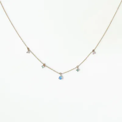 Blue Tears Compact Opal Necklace High Color Retention Double Layer Gold Plating Stainless Steel Vintage Titanium Steel Fashion