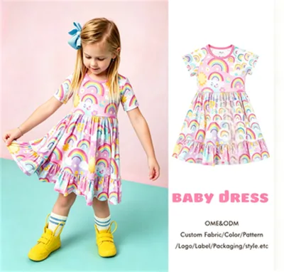 Custom ODM Kids Girls Bamboo Short Sleeve Floral Summer Dress Shorts Set Buttery Soft Eco-Friendly OEKO-TEX Custom Color Match