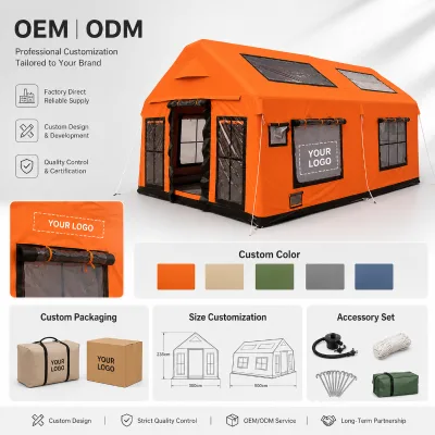 Custom Logo Double Layer Inflatable Camping Tent 5-6 Person 600D Oxford Fabric Waterproof Quick Opening 4 Season One Bedroom
