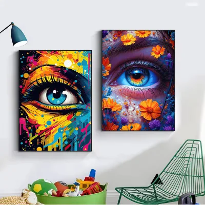 Abstract a Eye Glimpsing From a Bush Canvas Wall Art Flowery Eyeball Picture Prints Modern Canvas for Living Room