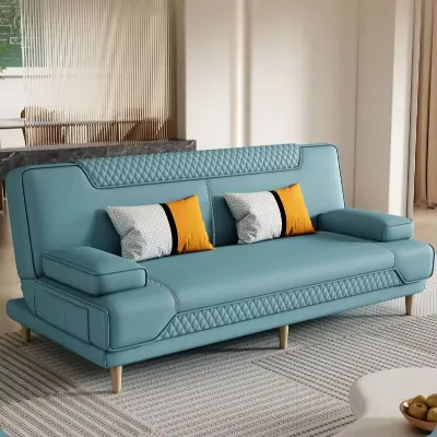 Minimalist Modern Eco-Friendly Genuine Leather Folding Sofa Bed for Small Living Room Apartment Dual-Use School Hotel