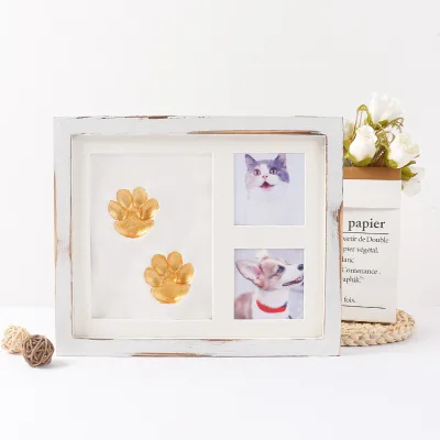 Cat Dog Footprints Paw Prints DIY Hand Footprint Maker Records Souvenirs Triple Frame Customized Color Solid Wood Photo Frames