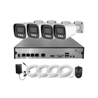 4CH CCTV Bullet Camera Kit with Night Vision Two-Way Audio HDD NVR Data Storage Options Outdoor Use Customizable OEM Support