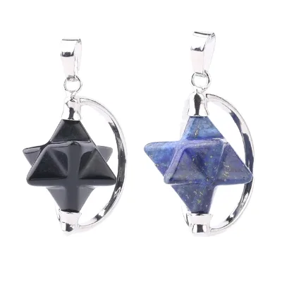 Natural Crystal Healing Stone Pendant Reiki Gemstone Amethyst Black Onyx Jewelry Platinum Plated Gift