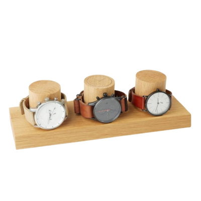 Modern Three Watches Desk Display Case Watch Display Stand Custom Wood Watch Holder