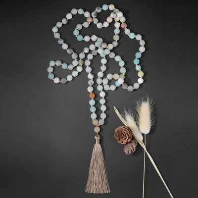 108 Beads Handcrafted 6mm Natural Matte Amazonite Mala Necklace with Tassel for Buddhist Prayer